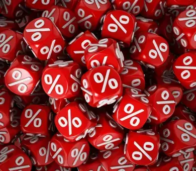 Angebote Rote Würfel mit Prozentzeichen